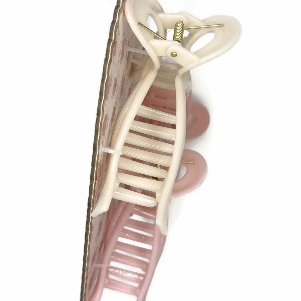 Coquette Couture Ribbon Bow Design Hair Claw Clips Pink White Set of 3